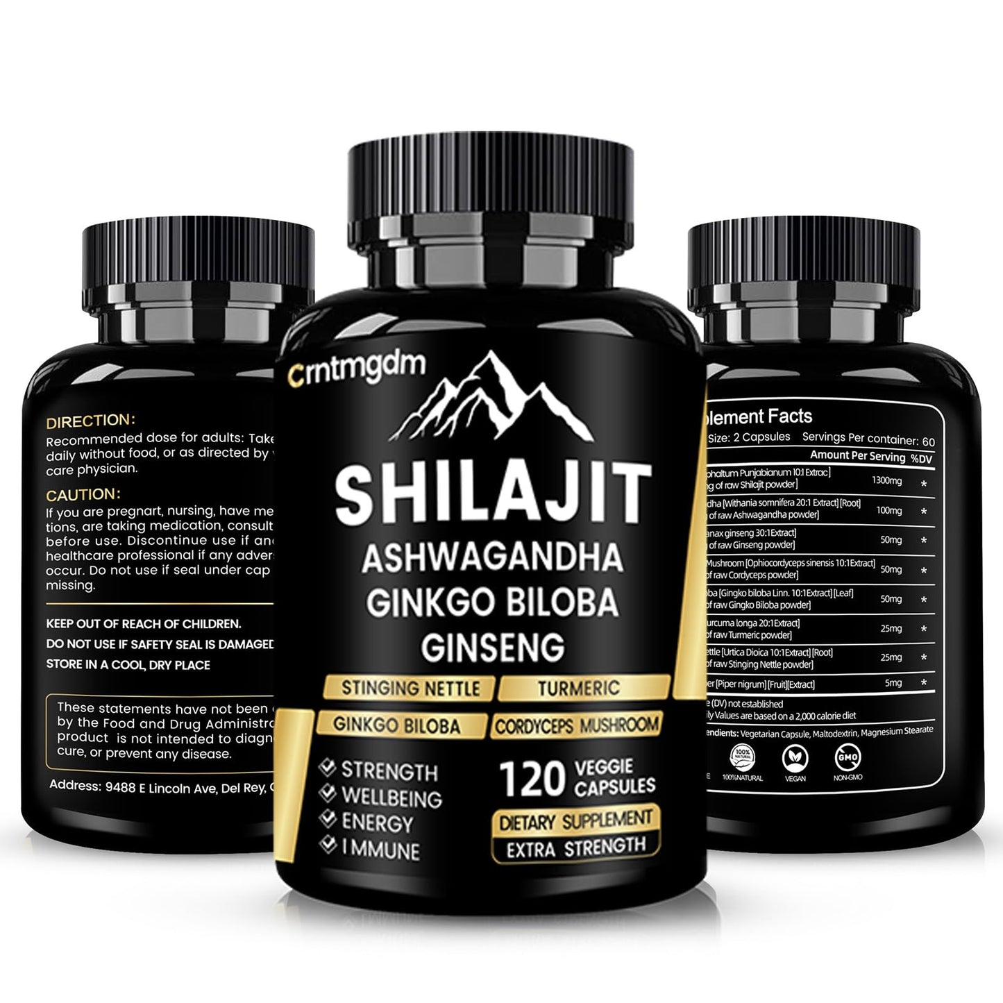 Shilajit Capsules - 1300mg per Serving with Ashwagandha | 120 Capsules