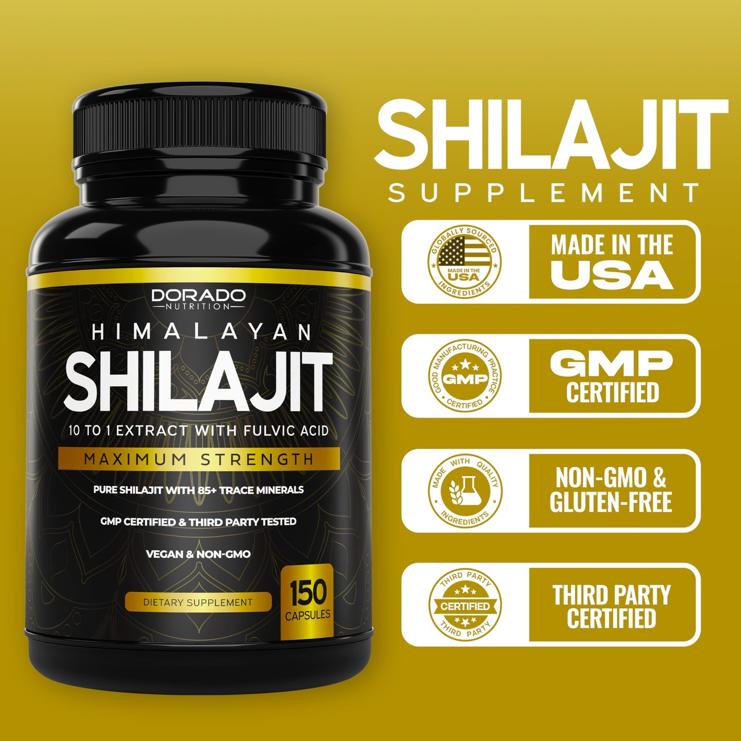 Shilajit Capsules 1000mg – 75 Day Supply, 85+ Minerals, Fulvic Acid, USA Made
