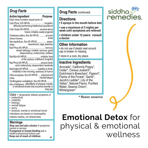 Siddha Remedies Emotional Detox Homeopathic Oral Spray for Melancholy & Fatigue