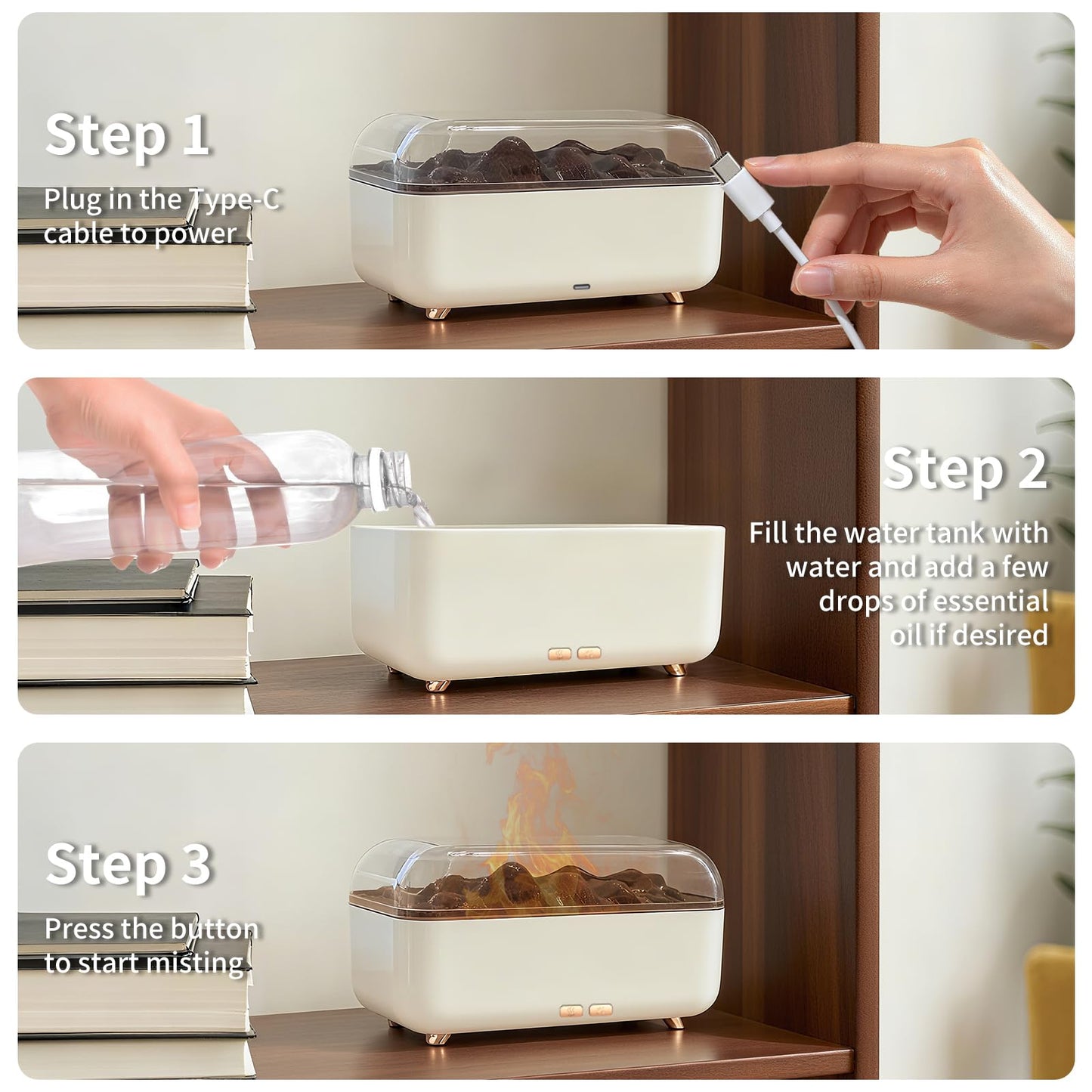 SIHUADON Essential Oil Diffuser – 300ml Flame Effect, Quiet Humidifier & 7-Color Night Light
