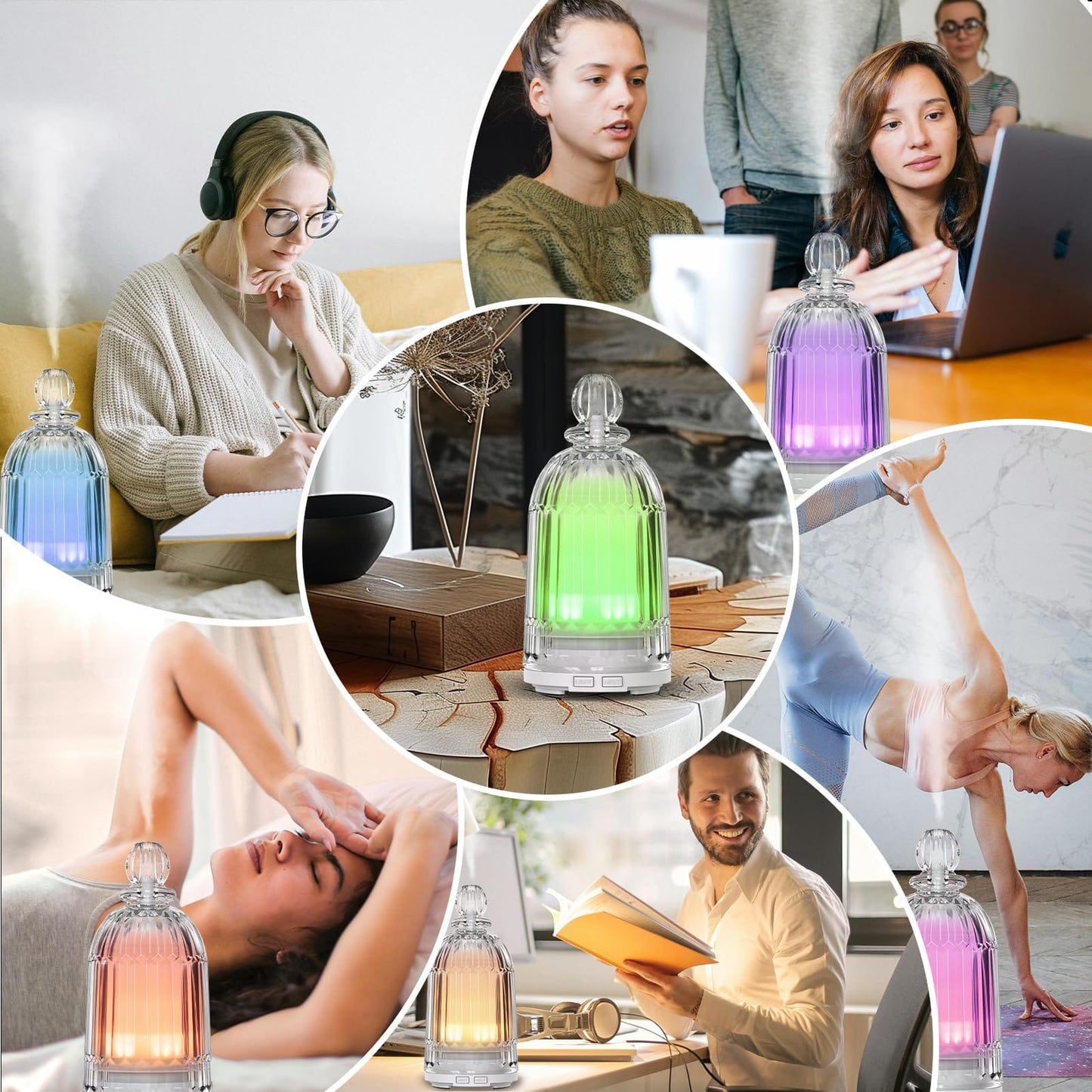 Smartwell 120ml Glass Diffuser - Ultrasonic Aroma Diffuser, 7-Color LED, Auto Shut-Off (Black Bottom)