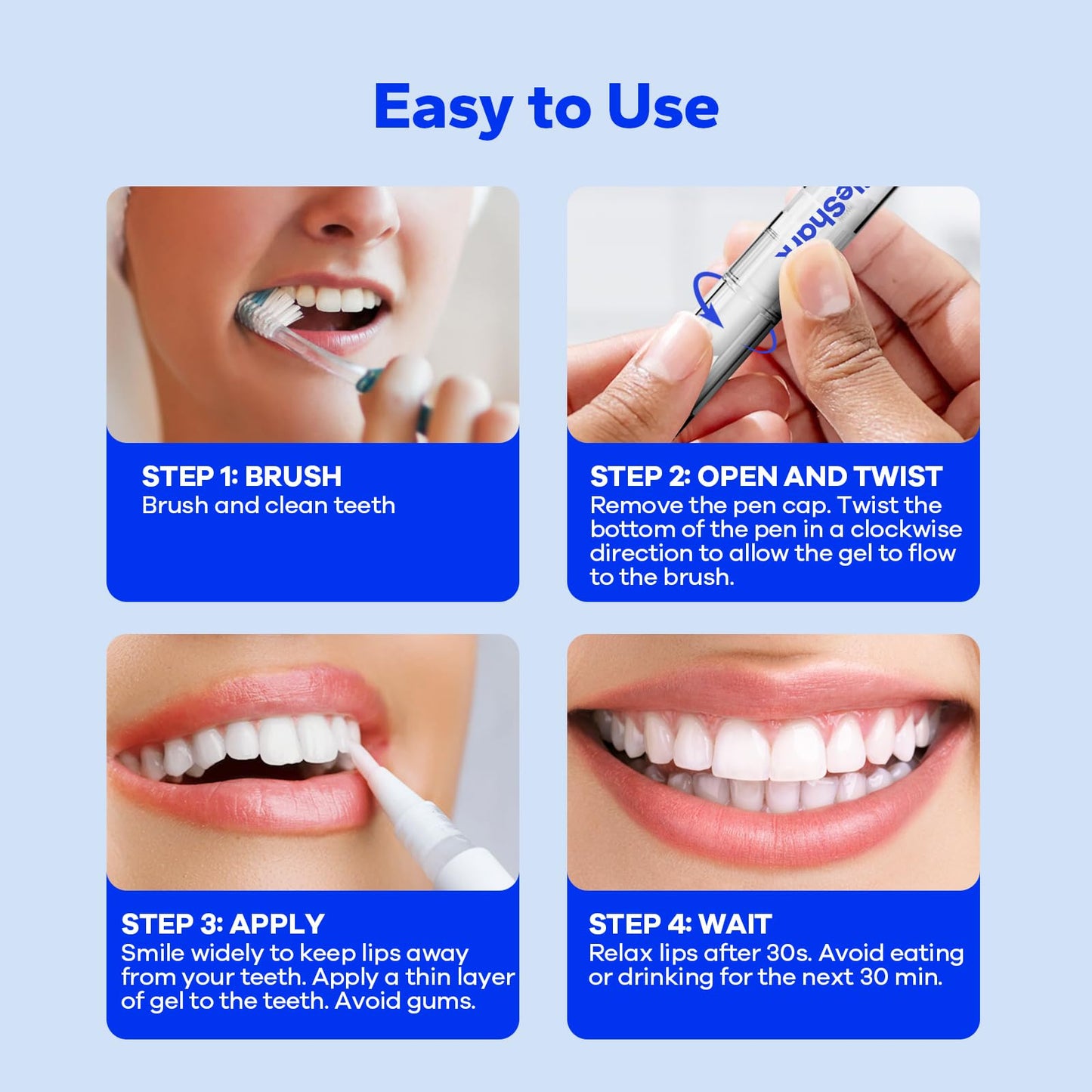 SmileShark Premium Teeth Whitening Pens (4 Count) — Sensitive-Free, Professional-Strength, On-The-Go