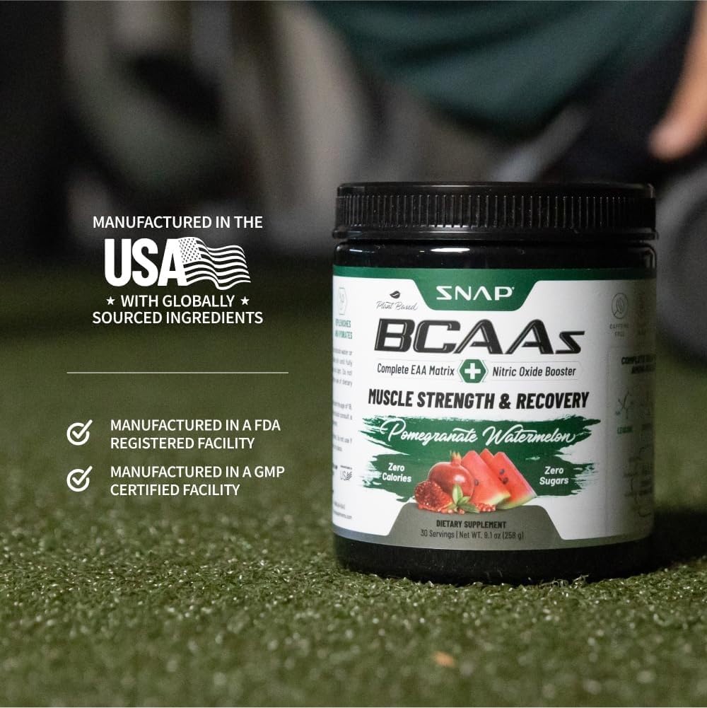Snap BCAA Powder – Essential Amino Energy, Nitric Oxide Booster, Watermelon (30 Servings)