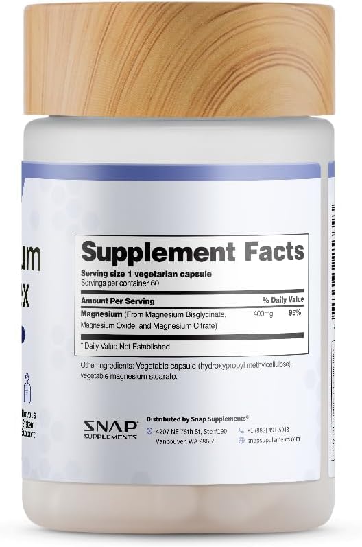 Snap Supplements 3-in-1 Magnesium Complex – Magnesium Bisglycinate, Oxide & Citrate | 60 Capsules