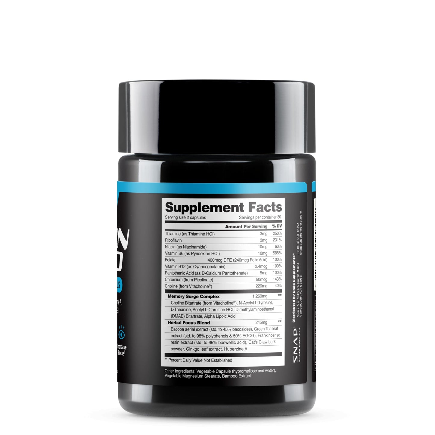 Snap Supplements Brain Booster Nootropics - Memory & Focus, 60 Caps