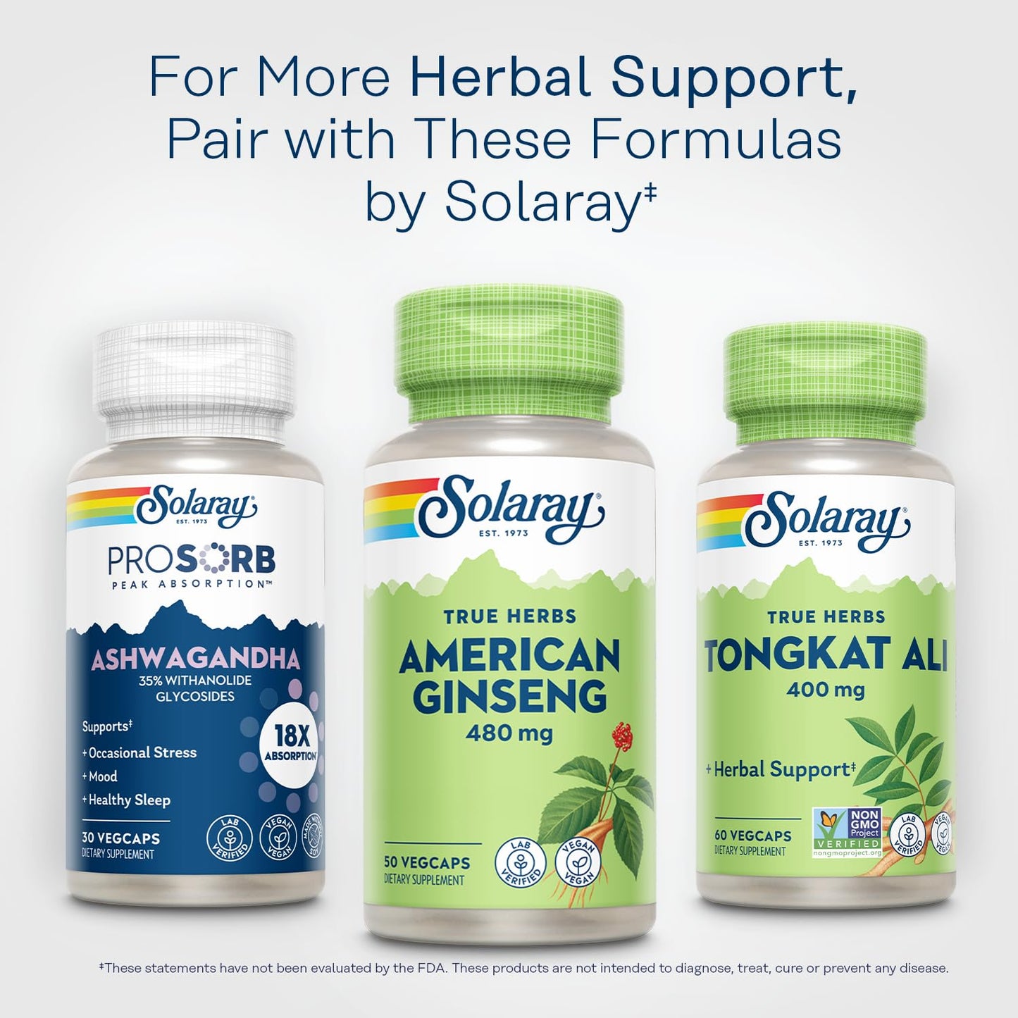 SOLARAY American Ginseng 480 mg | Adaptogenic Herb for Stress, Energy & Endurance | 50 VegCaps