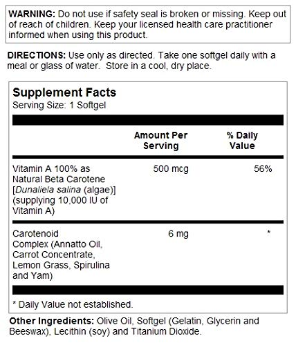 SOLARAY Food Carotene Vitamin A 10000 IU - Healthy Skin & Eyes (100 CT)