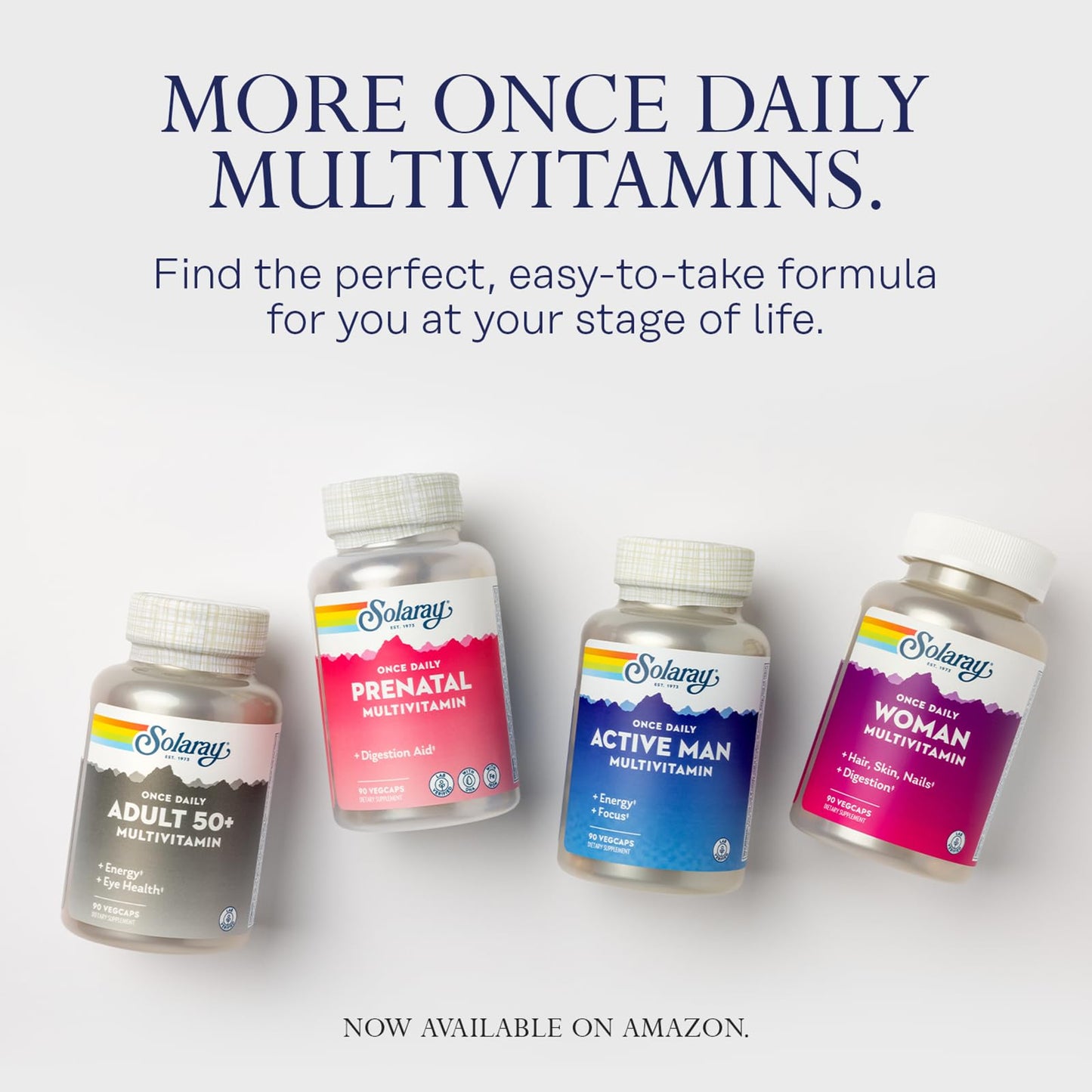 SOLARAY Once Daily High Energy Multivitamin for Women and Men — Immune Support with Vitamins C, A, D, E, B Complex | 200 VegCaps | 60-Day Guarantee