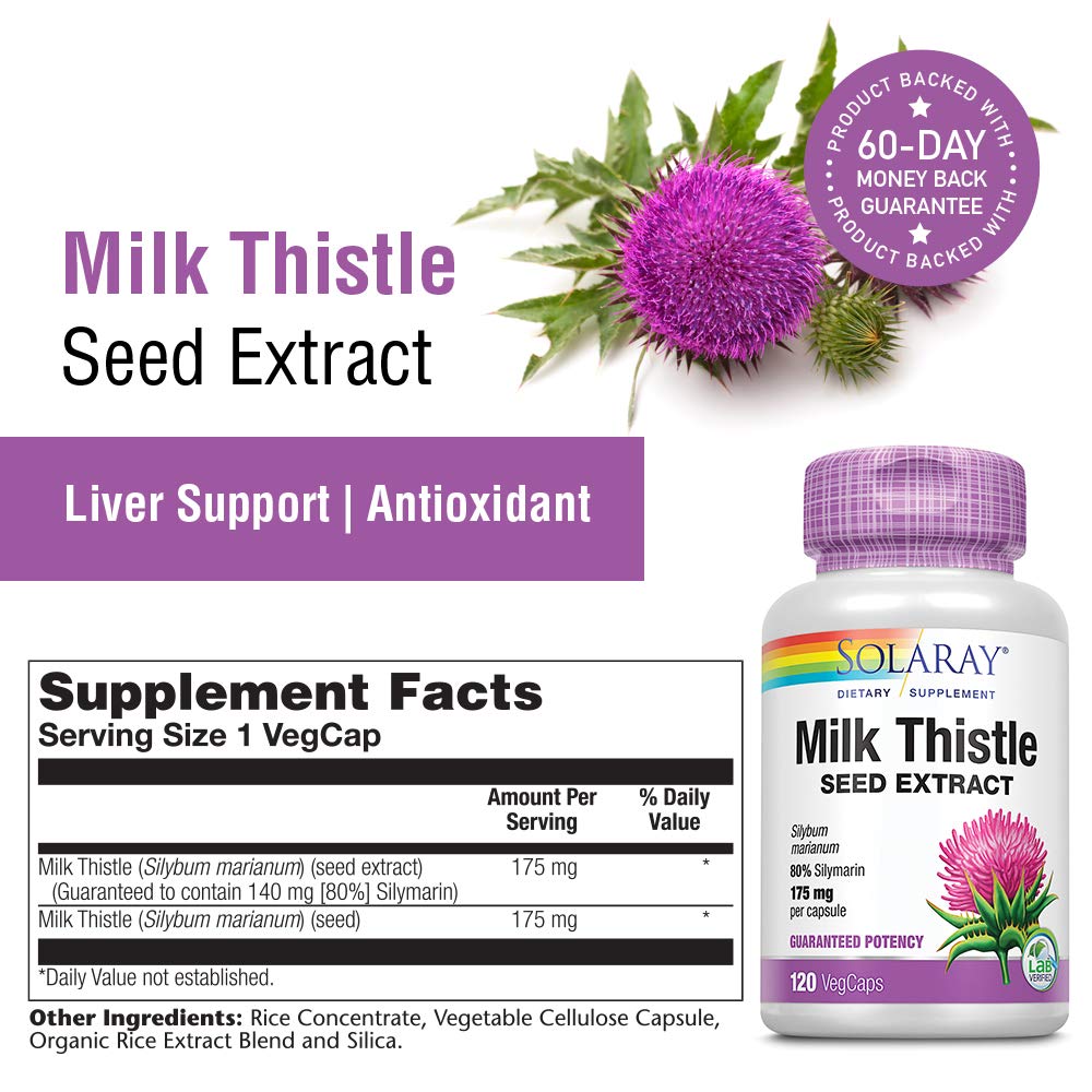 SOLARAY Milk Thistle Seed Extract 175mg - Non-GMO & Vegan, 120 VegCaps
