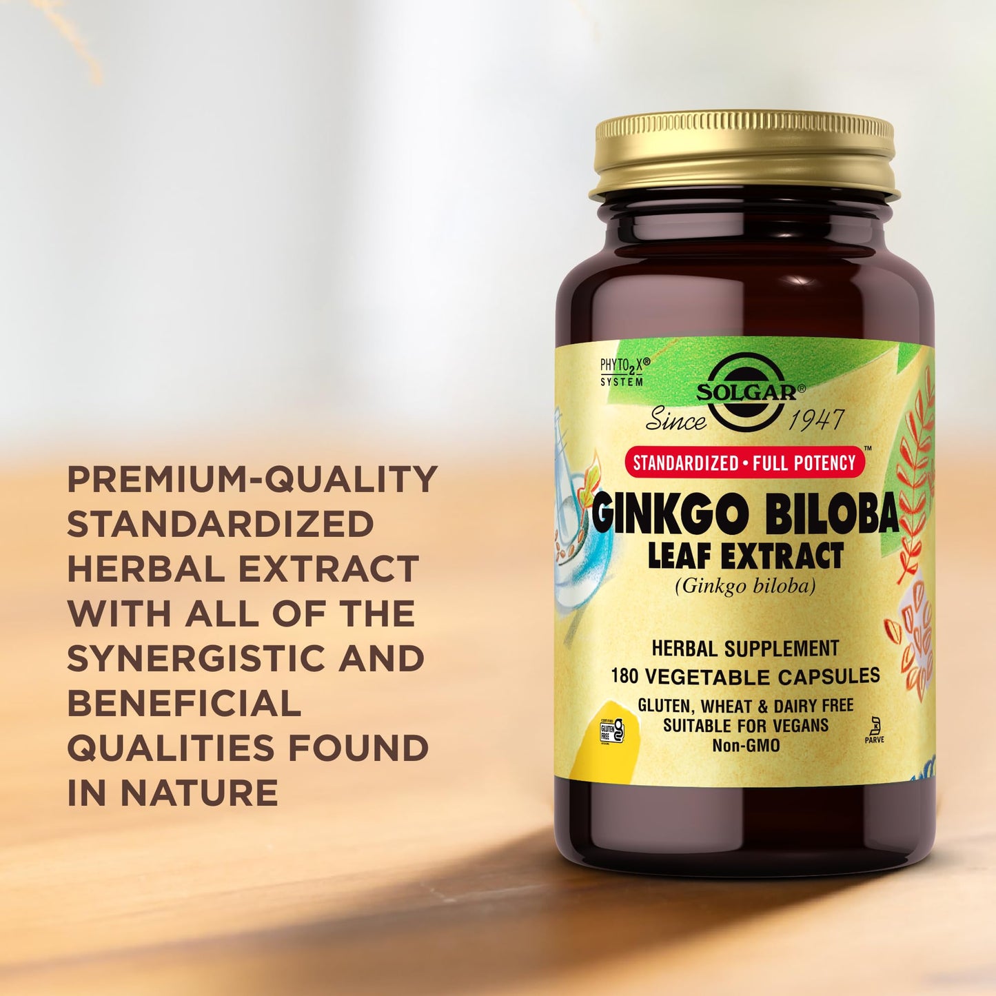 Solgar Ginkgo Biloba Leaf Extract - 180 Veg Caps | SFP, Non-GMO