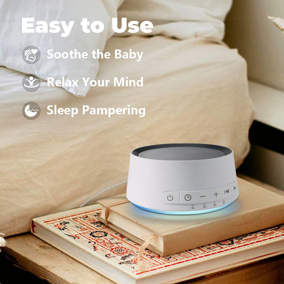 SoundMe Sound Machine — White Noise with 30 Sounds, 12-Color Night Light, 32 Volume Levels for Sleep, Office, Travel