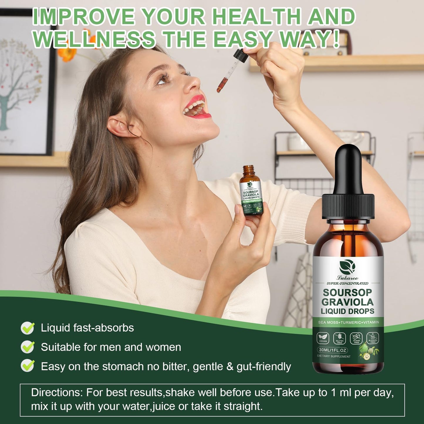 (2 Pack) Soursop Graviola Liquid Drops with Sea Moss - Immunity & Digestion Support