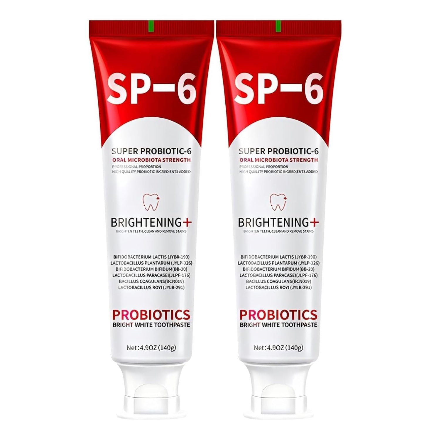SP-6 Probiotic Whitening Toothpaste - 2-Pack, 4.9 oz Each | 6 Probiotics, Enamel Protection, Fluoride-Free, Fresh Mint