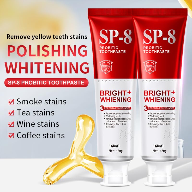 SP-8 Probiotics Whitening Toothpaste – Enamel-Safe, Fluoride-Free, Double Mint Flavor
