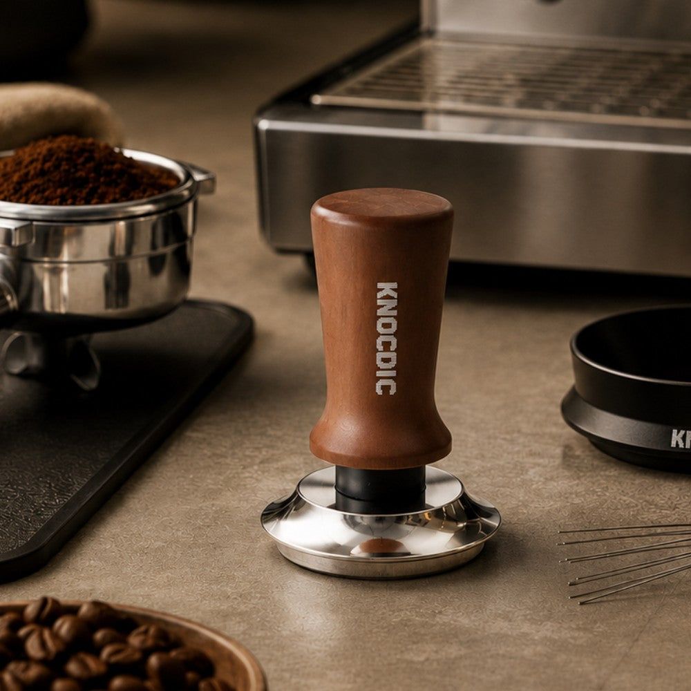 Spring Loaded Espresso Tamper with Wooden Handle KNOCDIC®