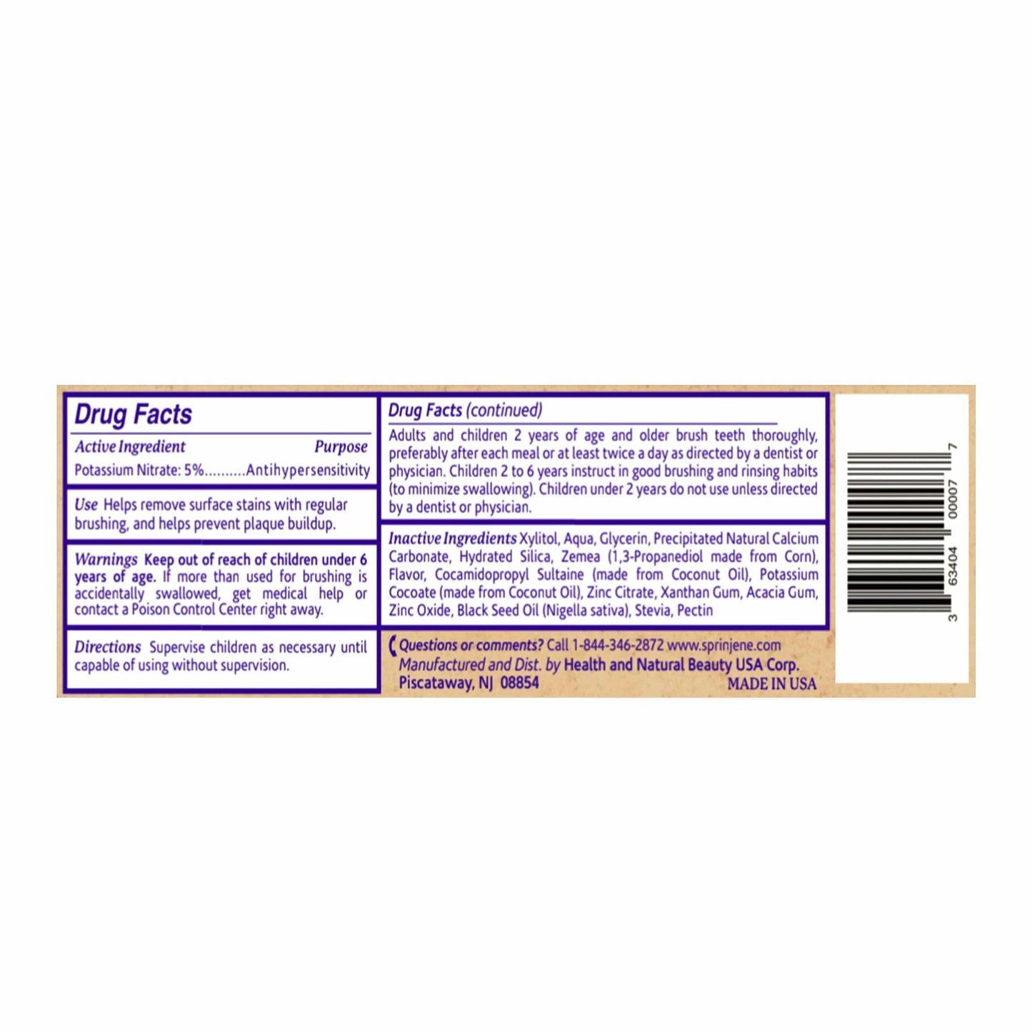 SprinJene Fluoride Free Toothpaste – Patented Black Seed Oil & Zinc | Made in USA