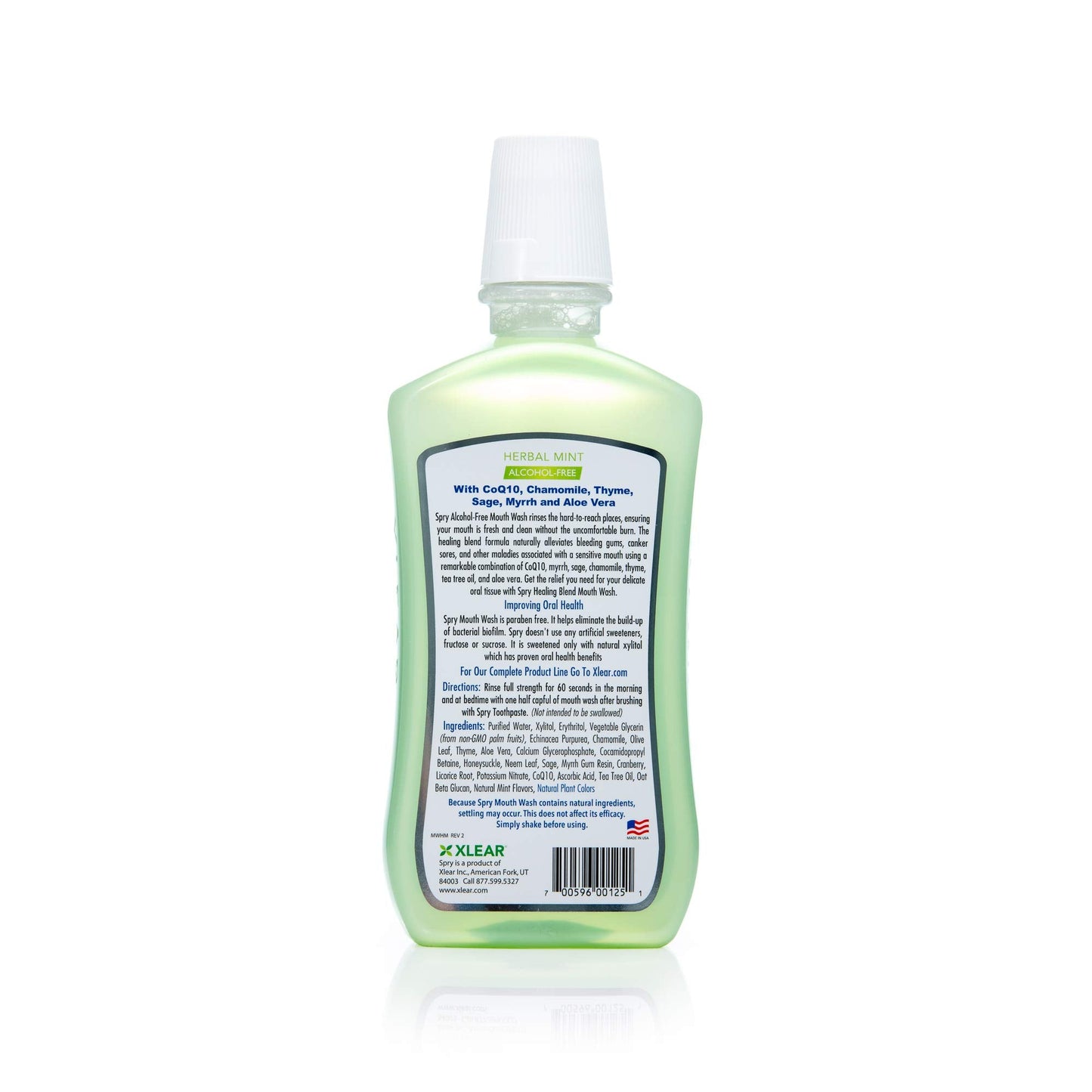 Spry Natural Xylitol Mouthwash Fluoride Free with Enamel Support, Alcohol-Free, Gentle, Non-GMO, Herbal Mint - 16 fl oz (Pack of 1)