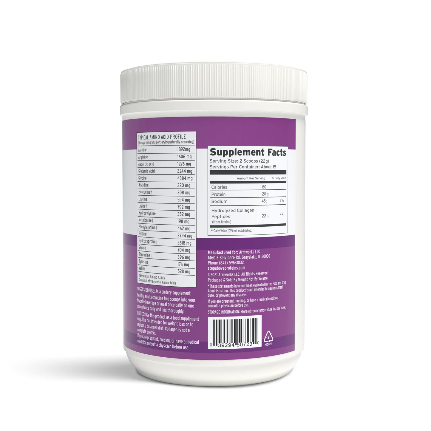 Step Above Proteins Original Collagen Peptides - 12 oz, 100% Natural Bovine Hydrolyzed Type I-III