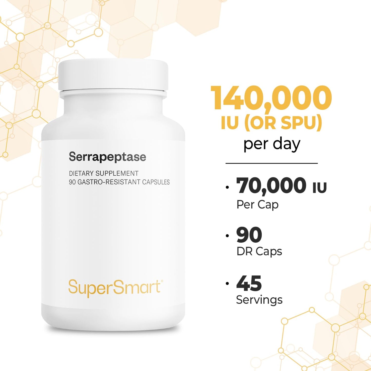Supersmart Serrapeptase 120000IU - High Potency Proteolytic Enzyme | Non-GMO & Gluten Free - 90 DR Capsules