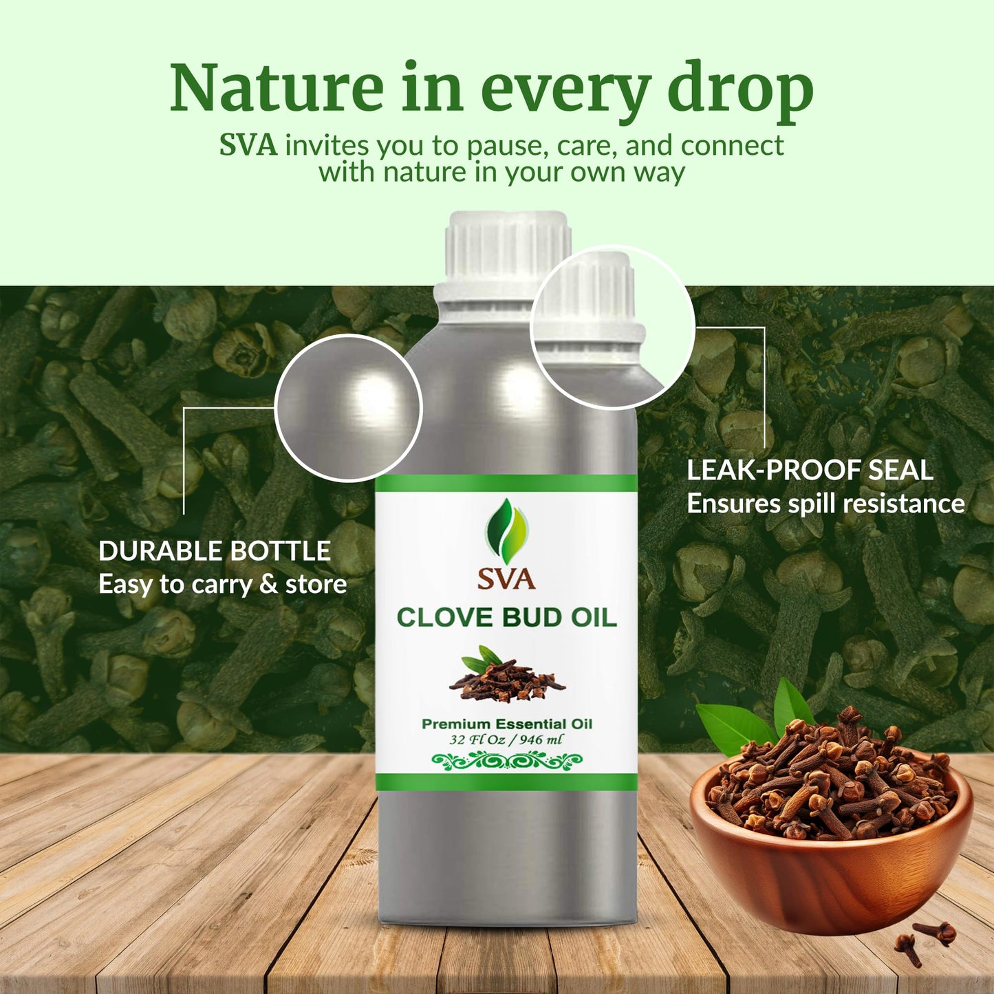 SVA Clove Bud Essential Oil - 32oz | 100% Natural Clove Bud Oil for Diffuser, Massage, Skin & DIY Soap/Candle