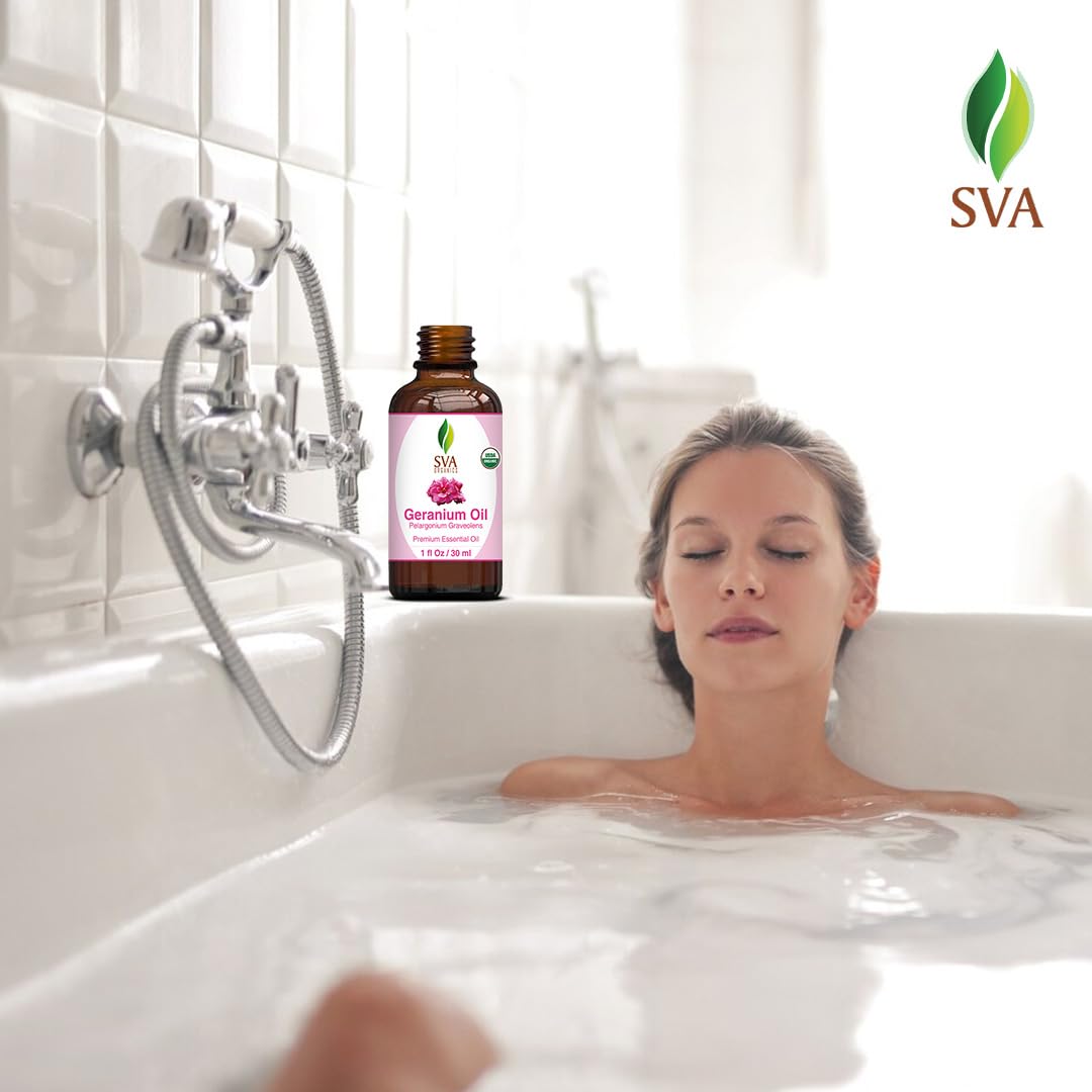 SVA Geranium Essential Oil Organic – 1 Fl Oz | 100% Natural, Diffuser, Skin & Hair Care