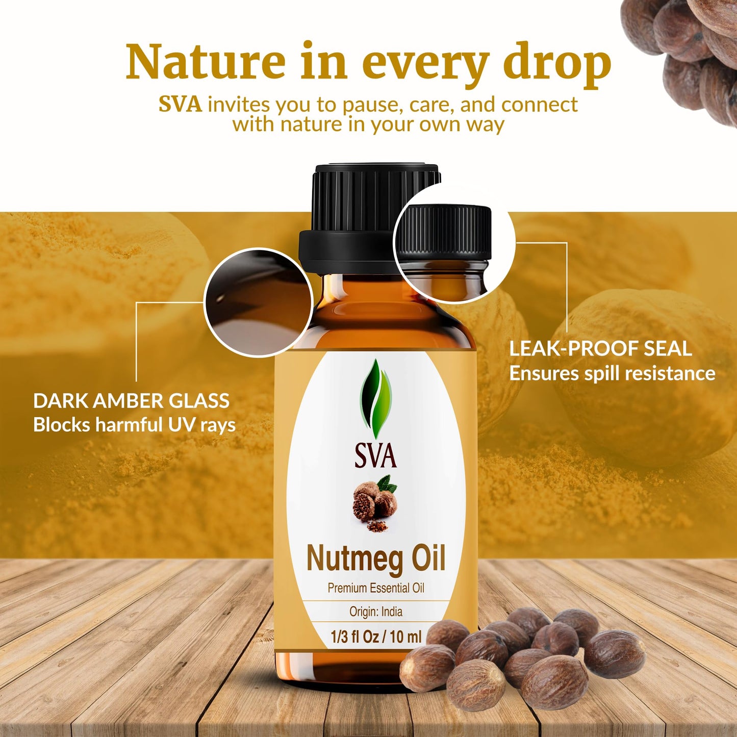 SVA Nutmeg Essential Oil 1/3 oz – 100% Natural | Diffuser, Skin & Hair Care
