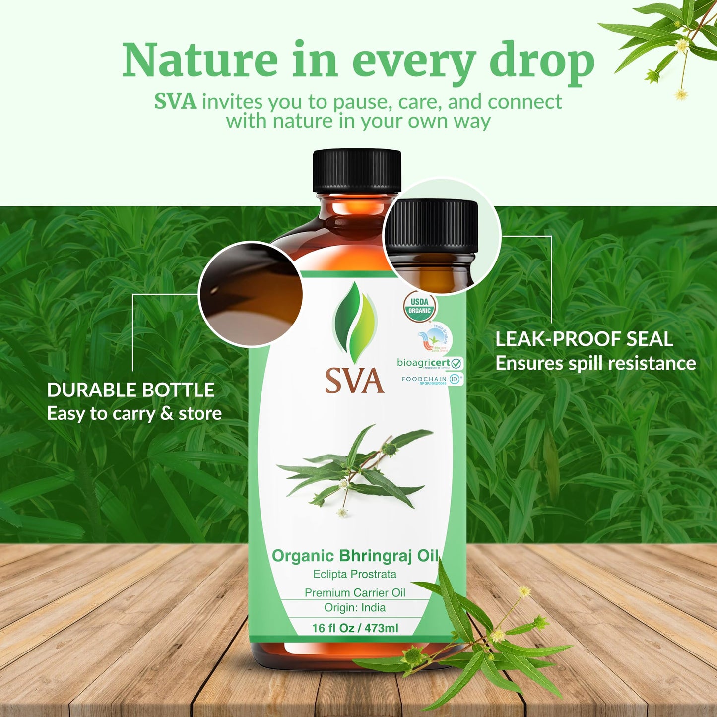 SVA Organic Bhringraj Oil 16oz | Premium Carrier Oil for Hair Care, Scalp Massage & Skin Care