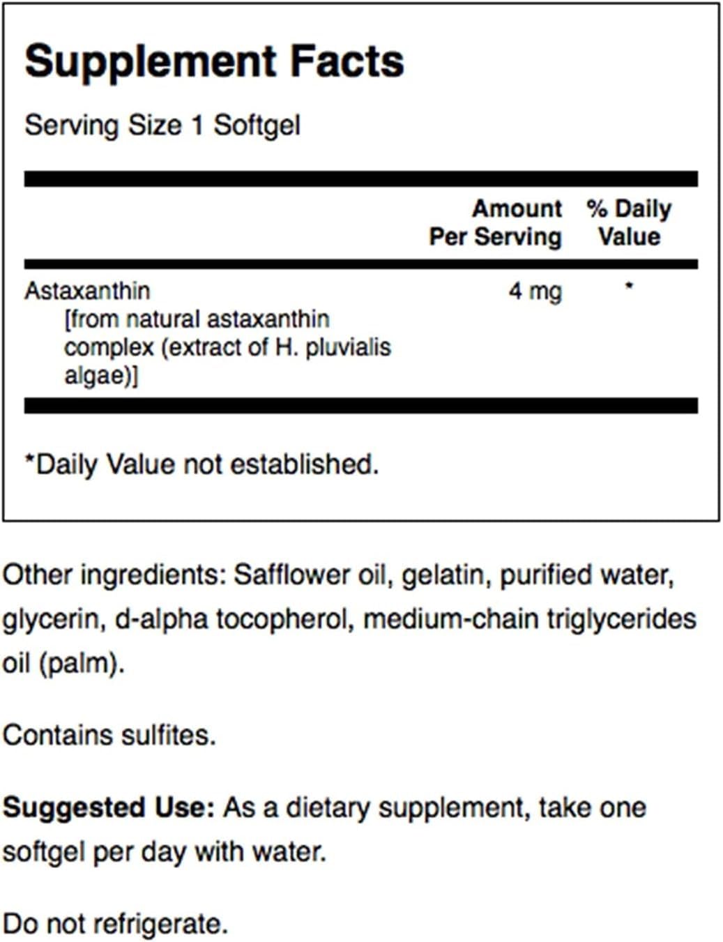 Swanson Astaxanthin 4 mg – Eye Health, Vision & Skin Support (60 Softgels)