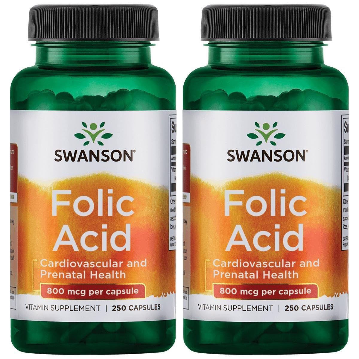 Swanson Folic Acid 800 mcg - 250 Capsules (2 Pack) | Prenatal Vitamin
