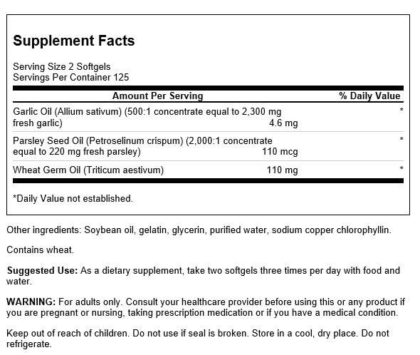 Swanson Garlic & Parsley - Heart & Immune Support | Garlic Oil & Parsley Seed Oil (250 Softgels)