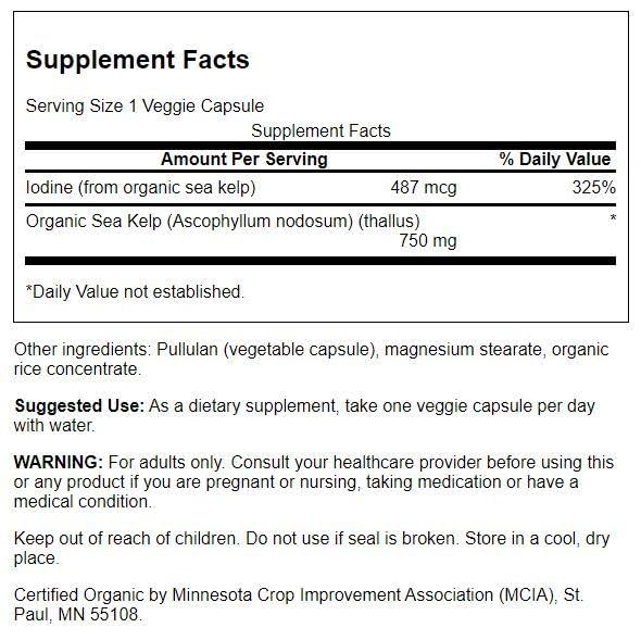 Swanson Made with Organic Scottish Kelp 750 mg - 30 Veg Capsules