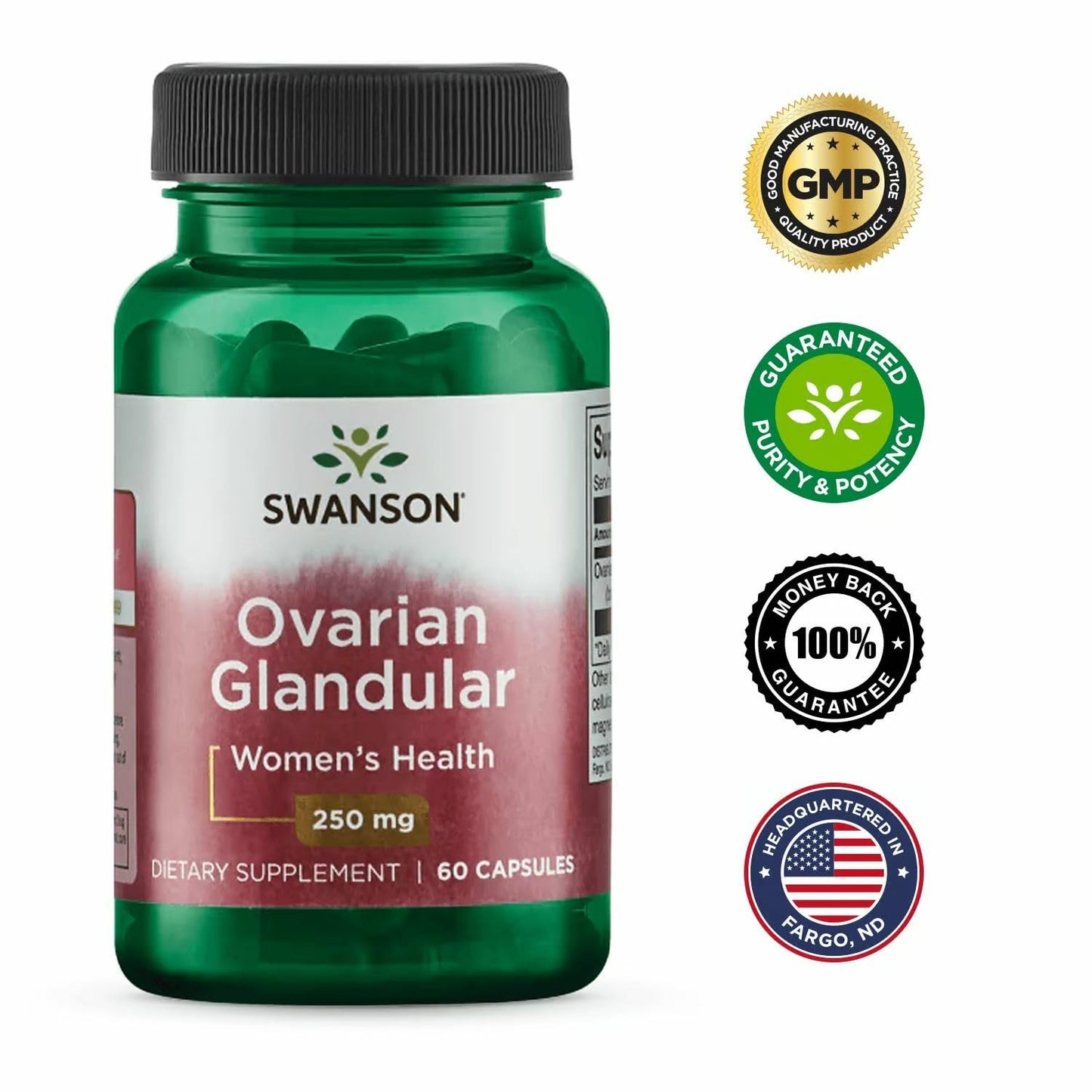 Swanson Ovarian Glandular - Natural Women's Health Support (60 Capsules, 250mg) - 3 Pack