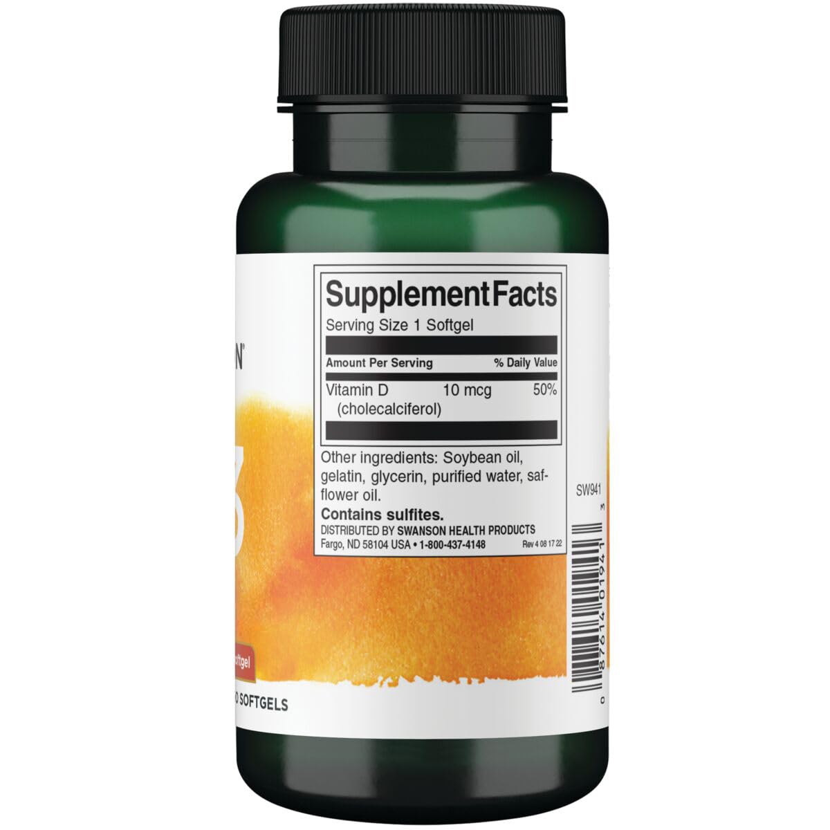 Swanson Vitamin D3 400 IU (10 mcg) 250 Caps | Bone Health & Calcium Support