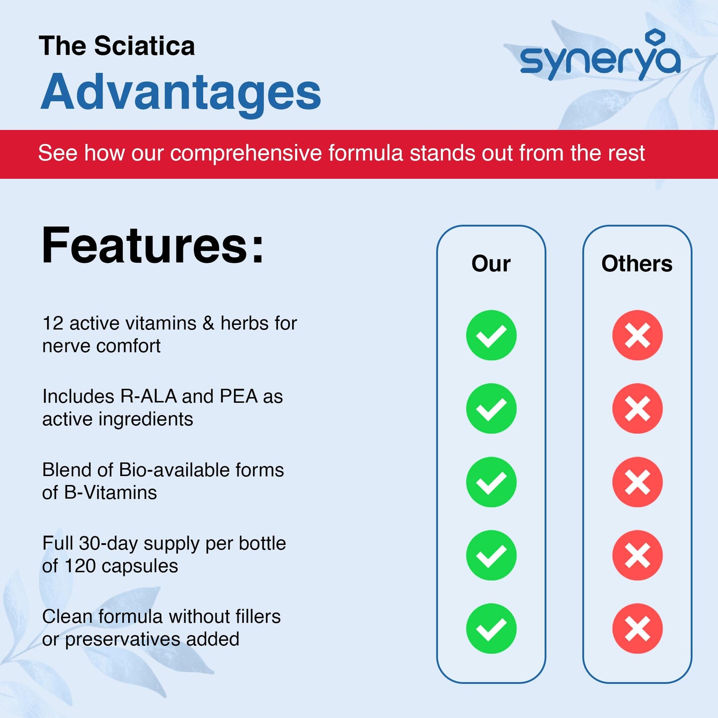 SYNERYA Advanced Sciatic Nerve Support – Alpha Lipoic Acid & Vitamin B Complex, 120 Capsules