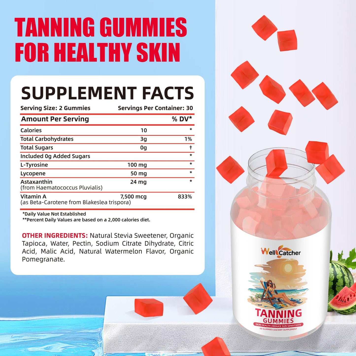 Tanning Gummies for Women – Daily Bronzing with Astaxanthin, Lycopene & L-Tyrosine (60 CT)