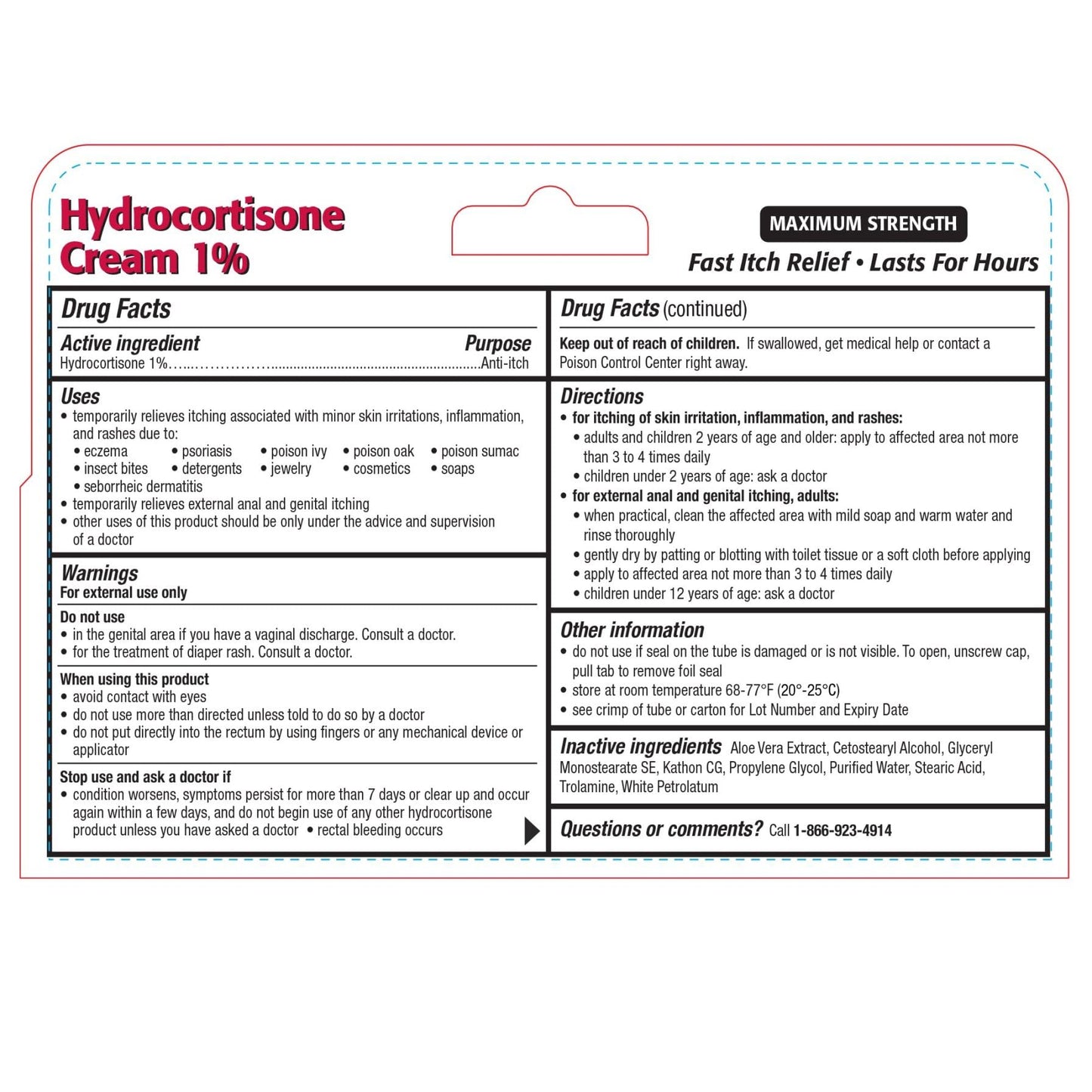 TARO Hydrocortisone Cream 1% with Aloe – Fast-Acting Anti-Itch Relief (2 oz)