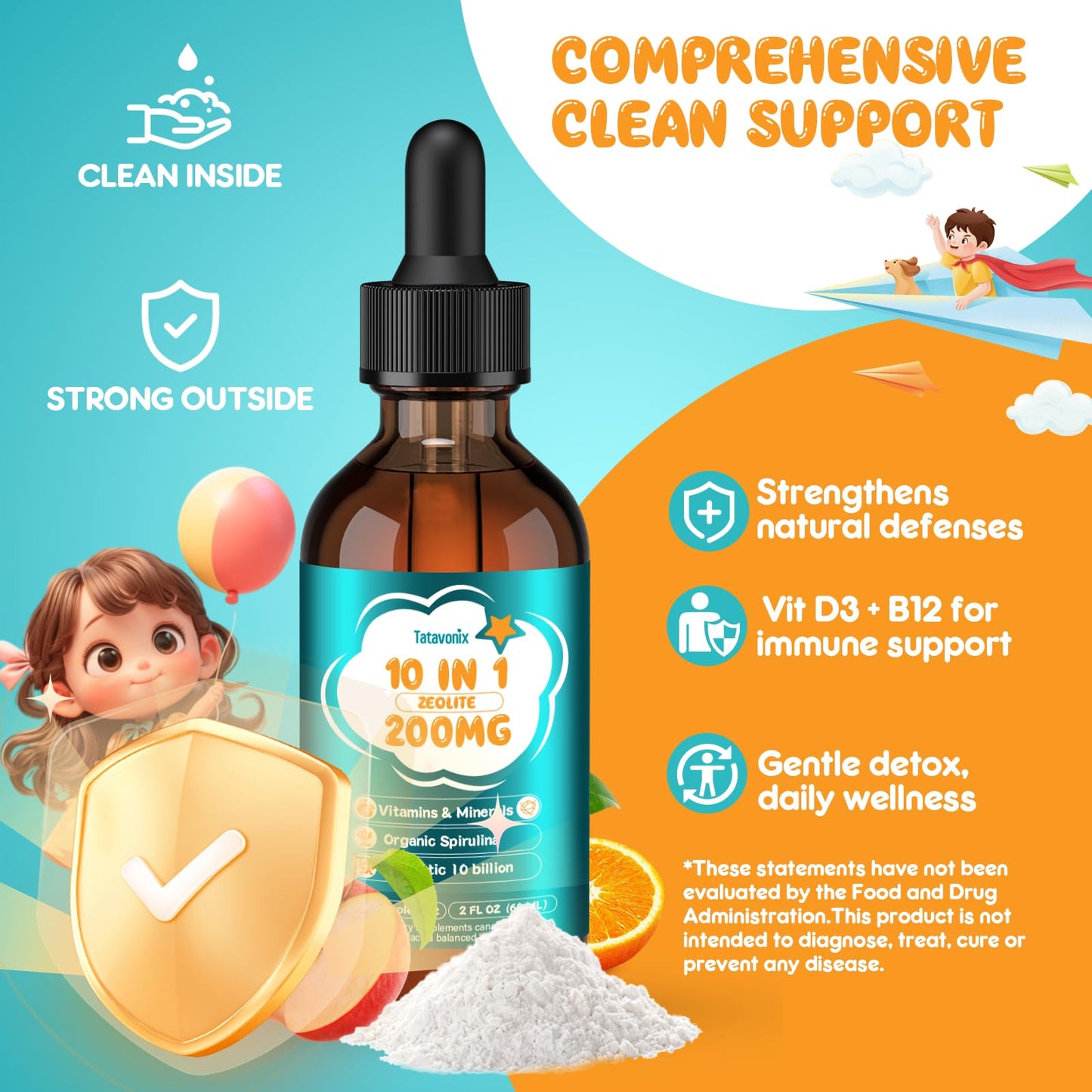 Tatavonix Zeolite Detox Drops for Kids & Adults – Strawberry, 60ml | Gut, Immune & Energy Support