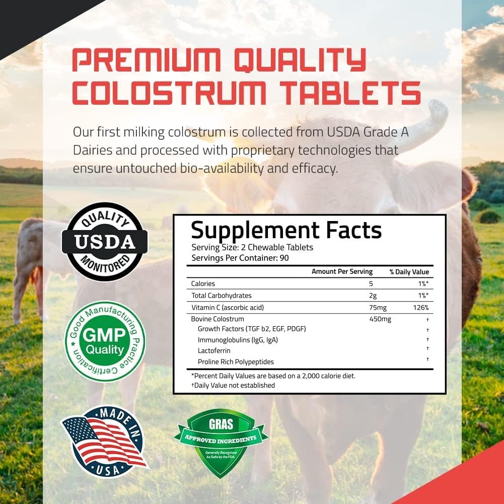 TBR Labs Bovine Colostrum Powder – Grass-Fed, Strawberries & Cream, 180 Tablets (90 Servings)