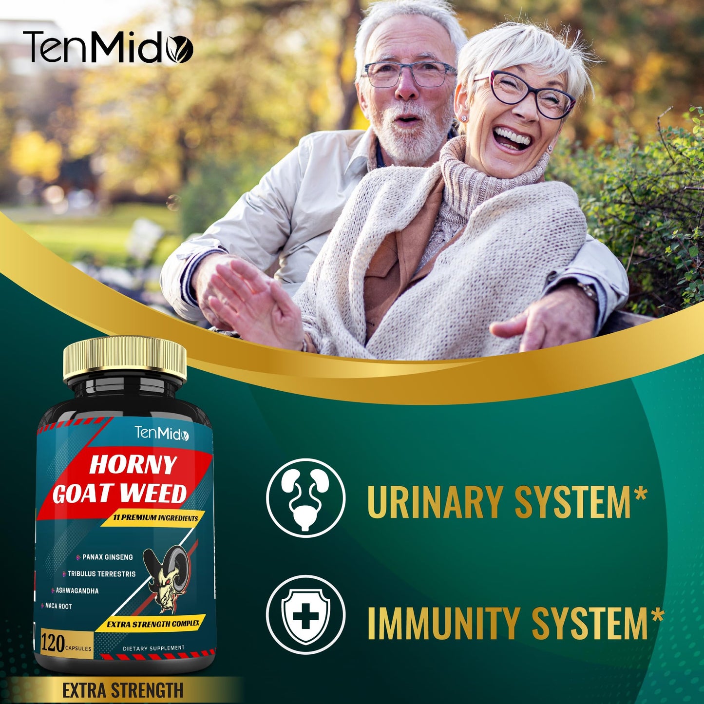 Tenmido Horny Goat Weed Extract Capsules 10000mg – Ginseng, Tribulus, Ashwagandha, Maca, Tongkat, 120 Caps