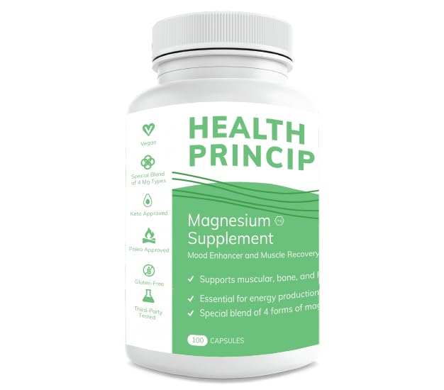 Health by Principle Magnesium – 4-in-1 Capsule (Glycinate, Malate, Taurate & Citrate) | High Absorption | Vegan, Non-GMO | 100 Capsules