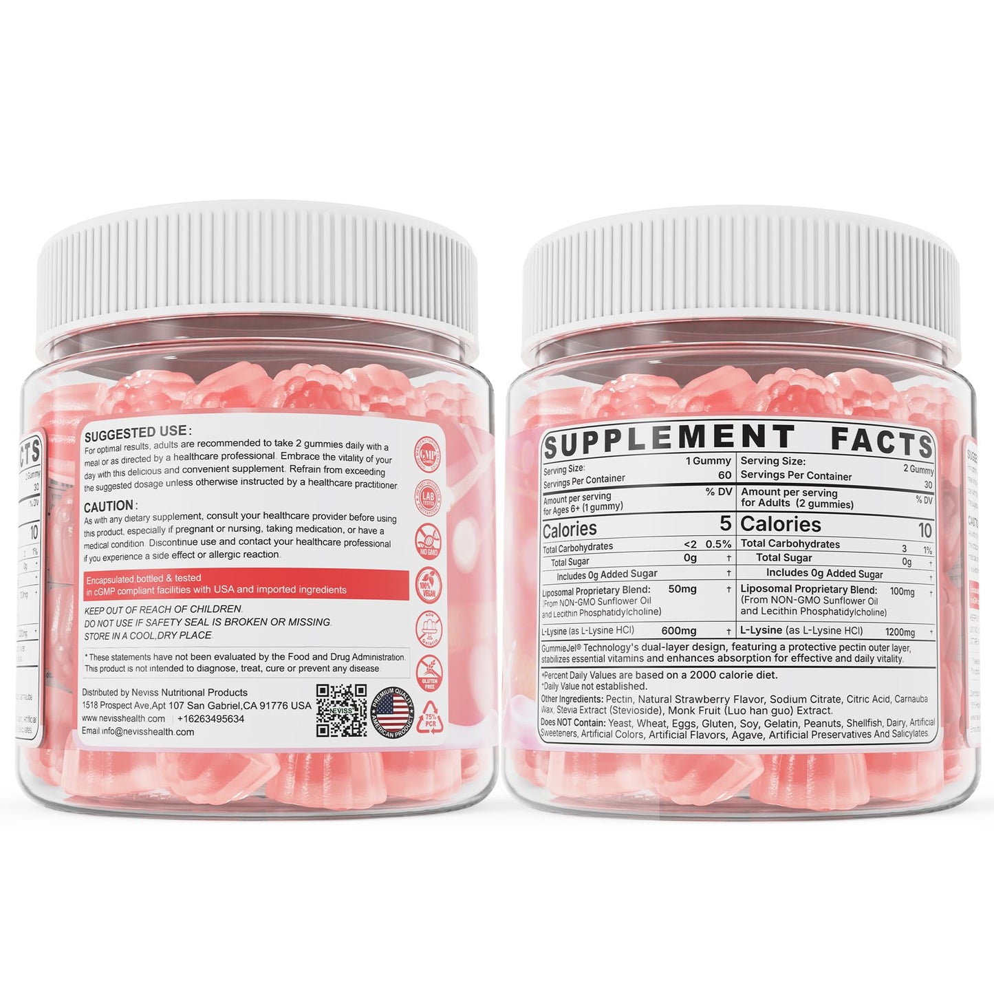 Liposomal L-Lysine Gummies 1200mg – High-Absorption Immune & Skin Support (Vegan Non-GMO Sugar-Free) – 60 Gummies