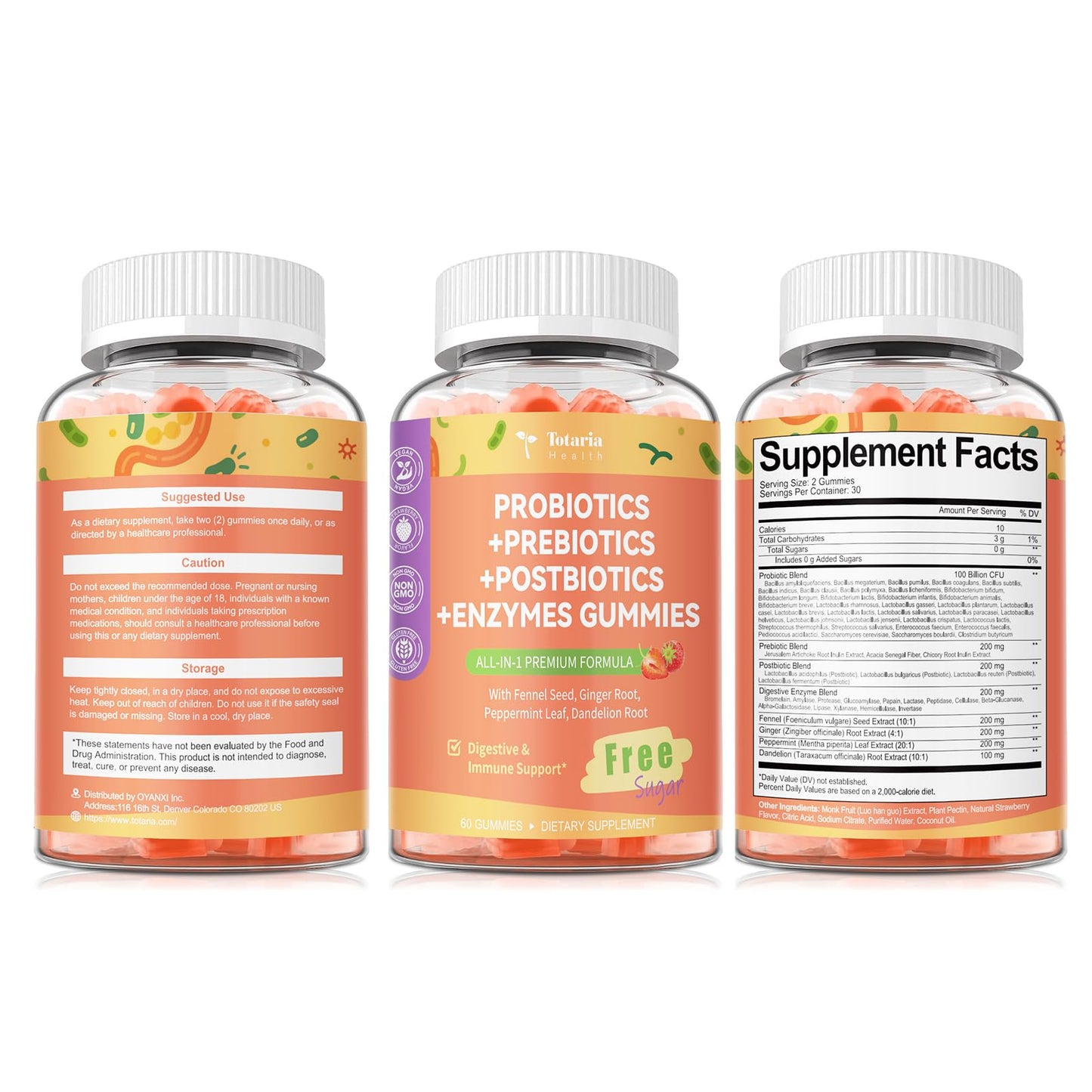 Totaria Sugar Free 5-in-1 Probiotic Gummies – 60 Count | Digestive & Immune Support | Vegan