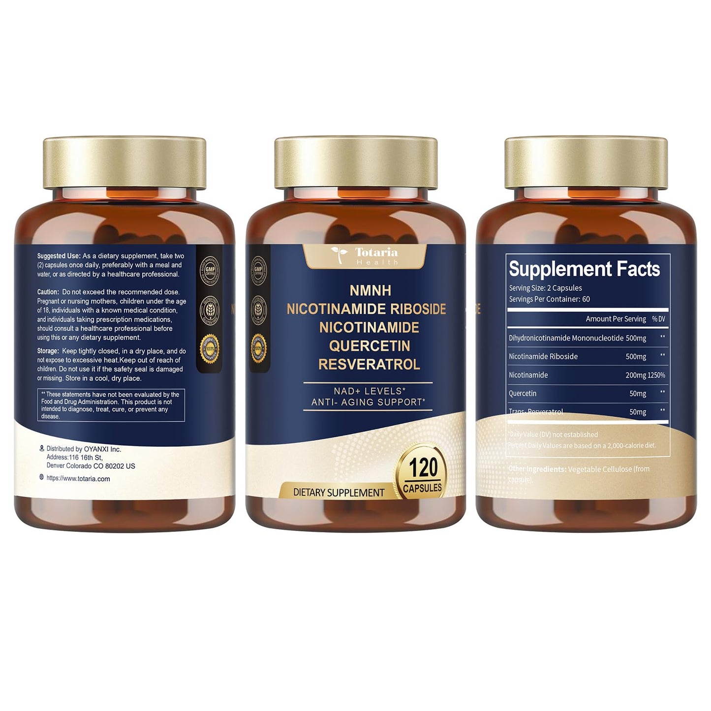 Totaria NMNH NAD+ Support with Quercetin & Resveratrol | 120 Capsules
