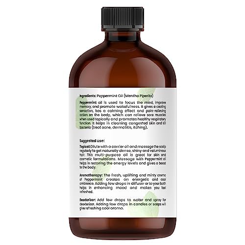 Tratak Organics Peppermint Piperita Essential Oil – 4 Oz | 100% Natural, Pure Peppermint Oil for Diffuser, Hair & Skin Care, Aromatherapy
