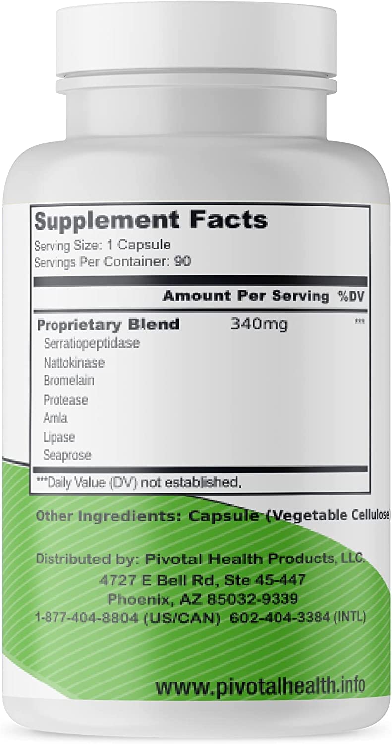 Trebinase Systemic Enzyme Blend – Serrapeptase, Nattokinase, Seaprose + Digestive Enzymes (90 Capsules)