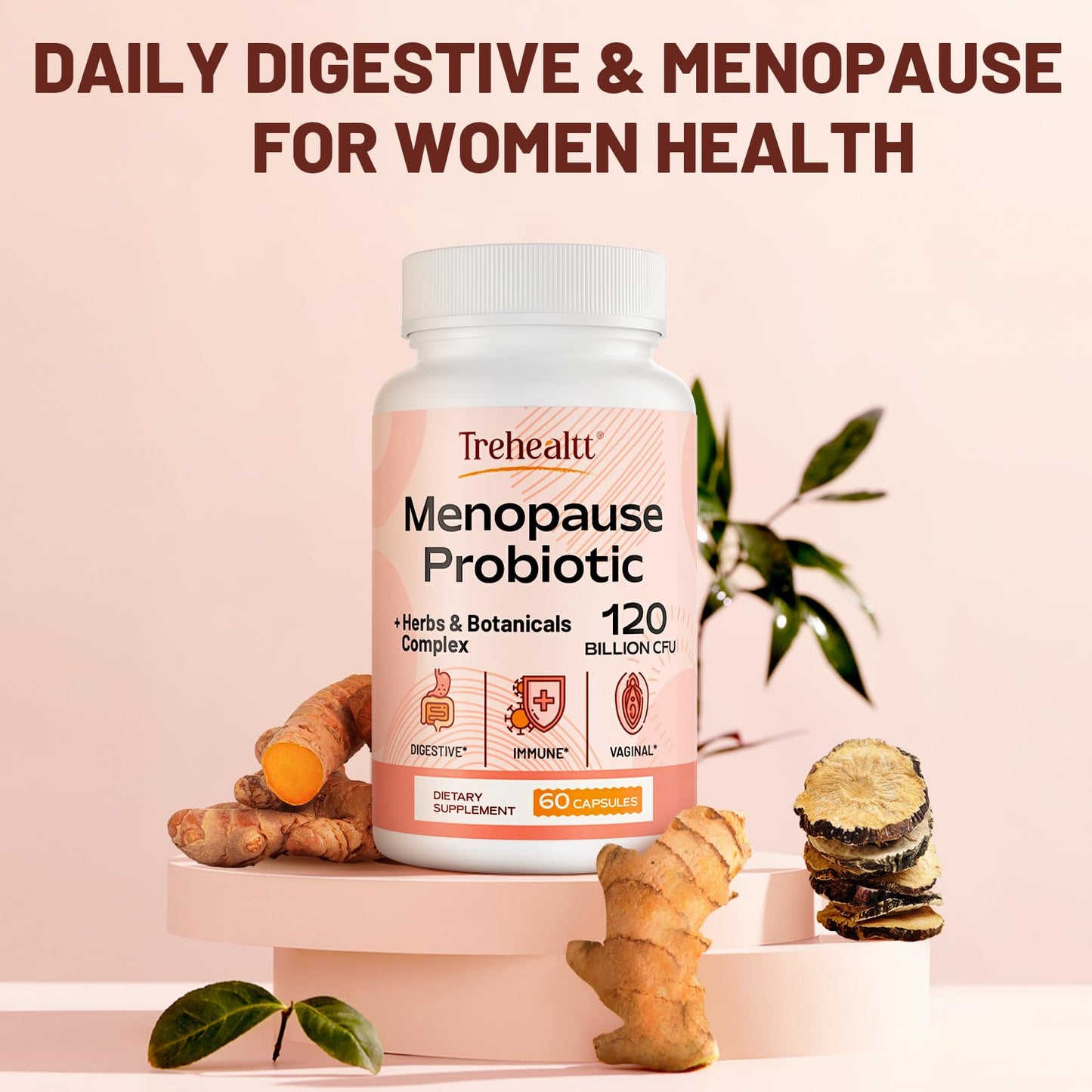 Trehealtt Menopause Probiotic – 120B CFU, 13-in-1 Herbal Complex, 240 Vegan Capsules