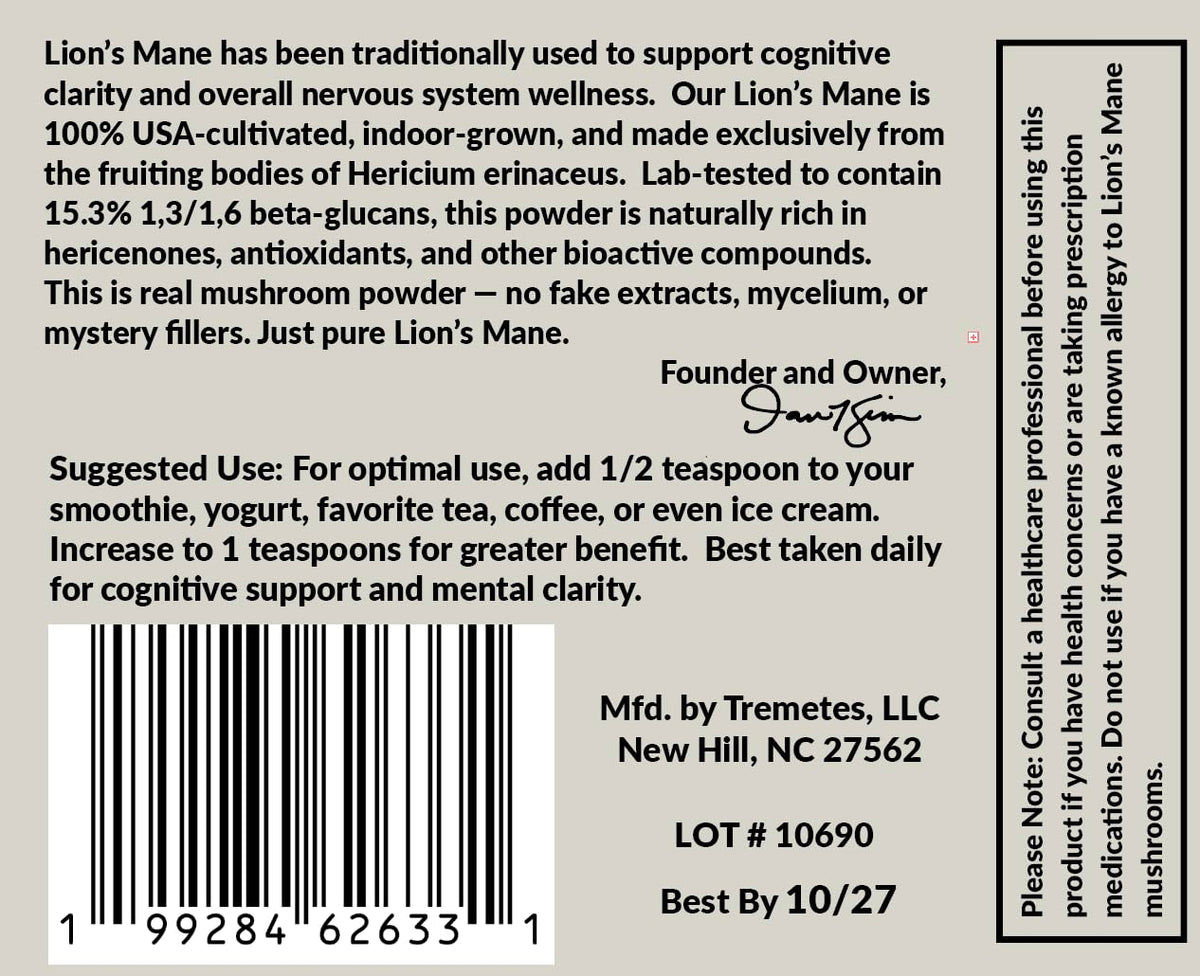 Tremetes Lion’s Mane Mushroom Powder – Lab Verified 15.3% Beta-Glucans | Focus BritishVita | Premium UK Vitamins & Wellness Supplements