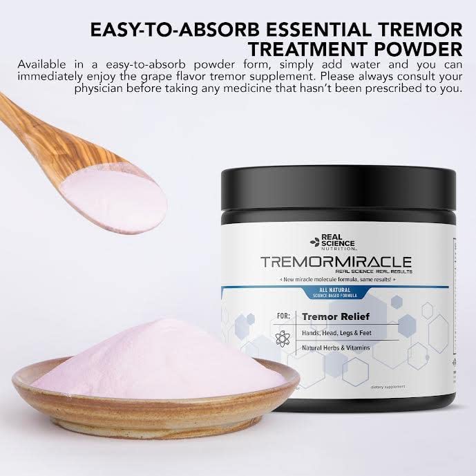 Real Science Nutrition Tremor Miracle – Essential Tremor Herbal Powder (Grape, 13.4 oz)