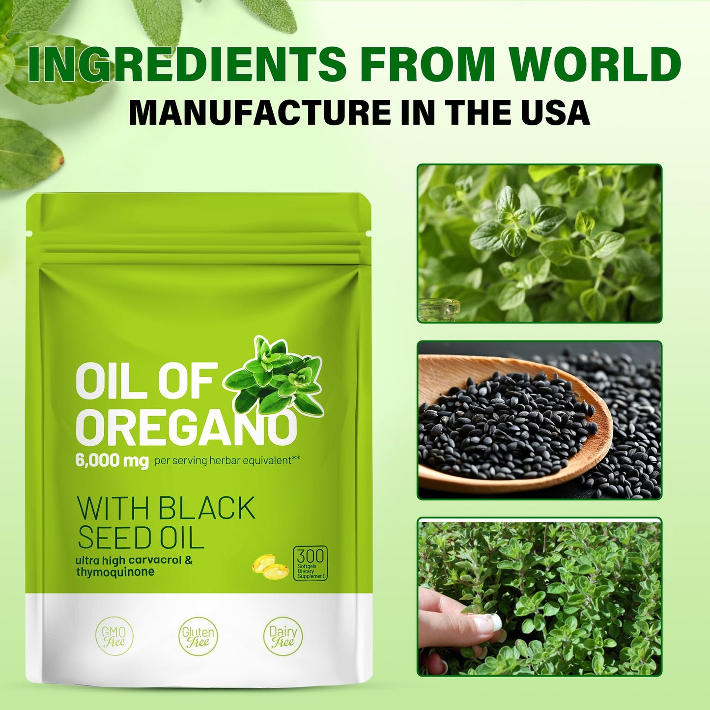 Trihood Oil of Oregano and Black Seed Oil Softgels 300 — Max Strength Carvacrol Thymoquinone Blend | Made in USA