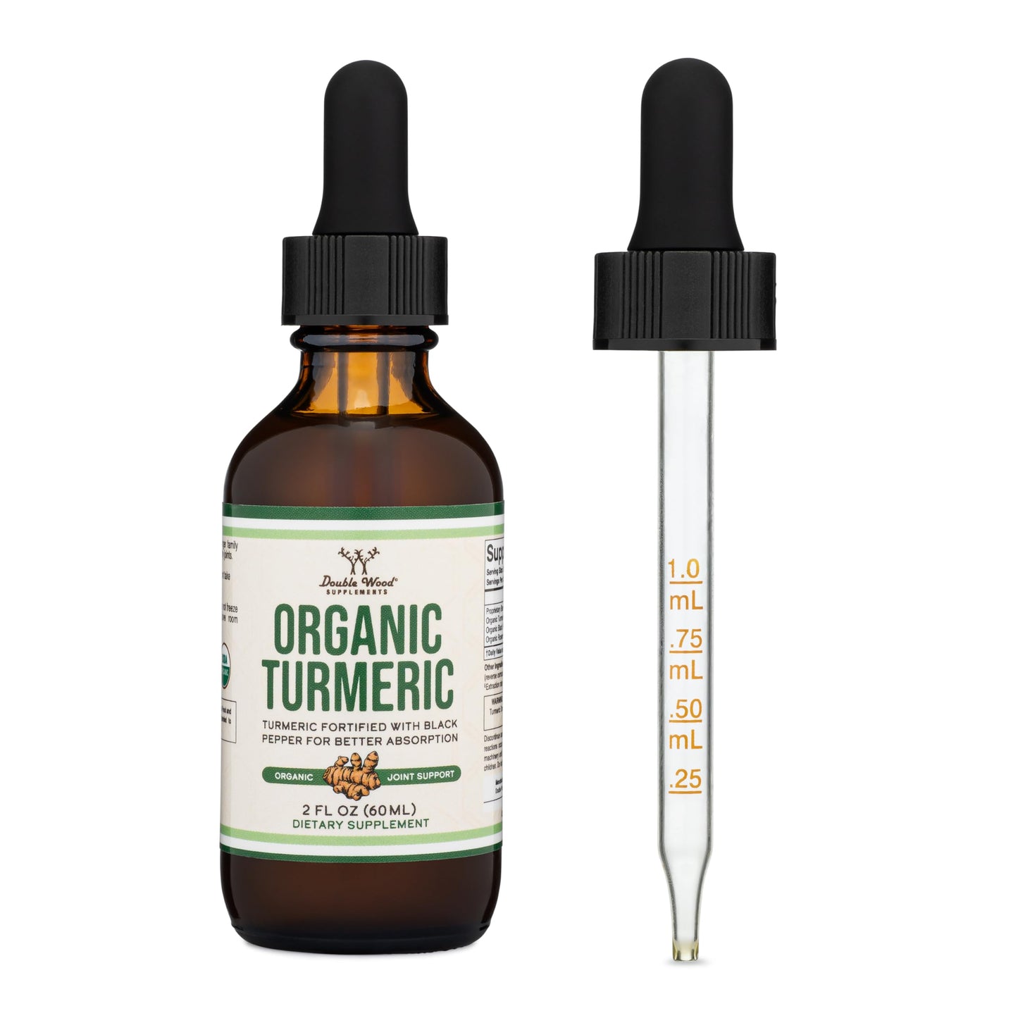 Organic Turmeric Drops with Black Pepper – 1,180mg per Serving | Double Wood